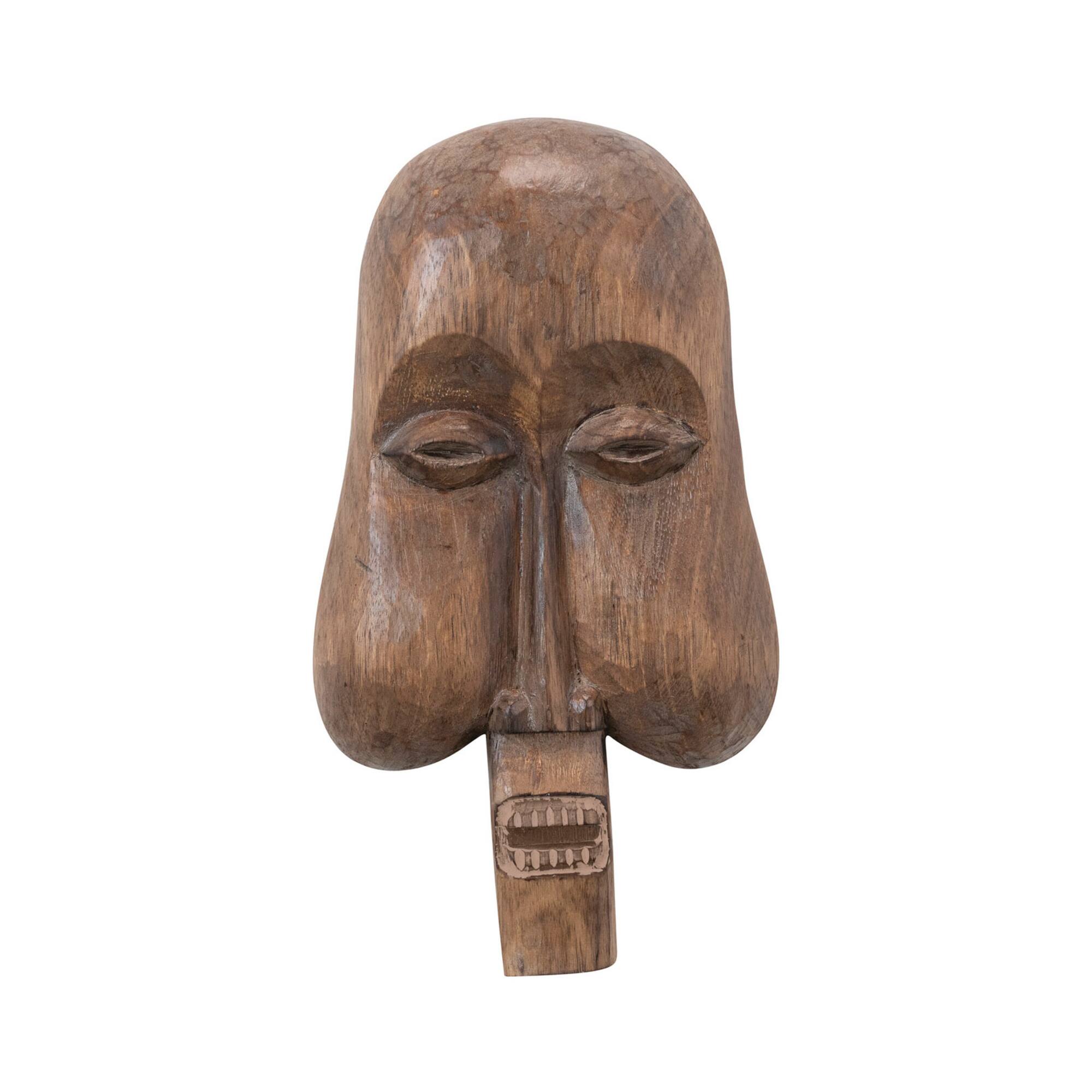 16'' Hand-Carved Albasia Wood Mask Wall Décor